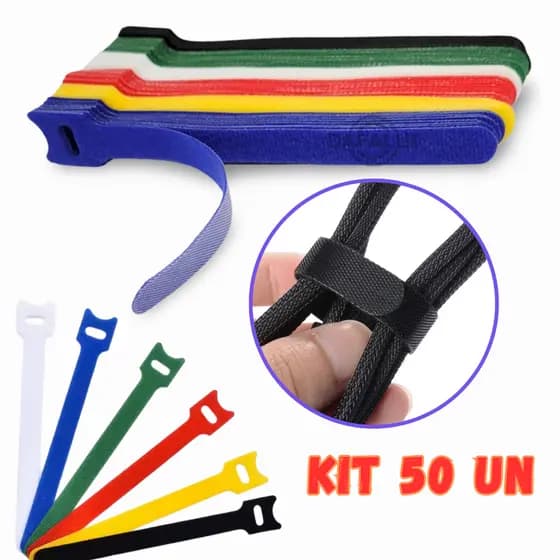 Kit 50 Organizador de Cabos Fios Abraçadeira Prendedor Velcro Reutilizável Cabos Celular, Jardinagem