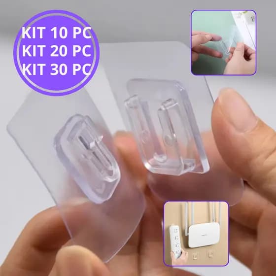 Kit 5/10/15 Pares Gancho Adesivo Macho Fêmea Dupla Face Transparente Sem Furos Pregos Para Banheiro E Cozinha