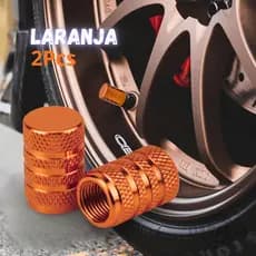 kit 2 Tampinha Tampas Da Válvula De Pneu Bico Metal Alumínio Carro Biquinho, Moto, Bicicleta Laranja