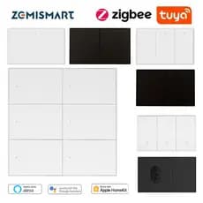 Zemismart Zigbee Interruptor De Luz Neutra 1/2/3/4/6Gang Composto/2gang + 10A Tomada/20A Cortina Alexa Siri Voice APP Ti