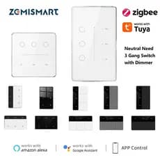Zemismart Zigbee 3Gang Dimmer Switch Interruptor De Luz Neutra Display Nome , Tuya Smart Life App Timer Dimer control ,