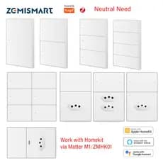Interruptor De Luz Neutra Zemismart Zigbee 1/2/3/4/6Gangs/2gang + Outlet/Smart 10A/20A/TypeC Alexa Siri Voice Tuya APP Timer Funciona Com Homekit via ZMHK01/Matter M1 Hub