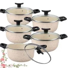 Kit de Panelas Caçarola 10 pçs Antiaderente C/ Tampa De Vidro Cor Rose Cobre Preta Vermelha Cereja Dourada 16 á 24