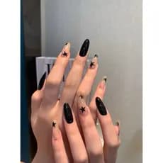 10 Peças Unhas Decoradas Artesanais Armadura Preta Hot Girl Star Design