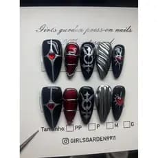 Unhas Postiças Decoradas Com Estilos De Preto Prata E Vermelho De Sangue Unhas De Gel Com Boa Qualidade