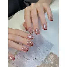 10un Unhas Postiças Artesanais Desenho com Francesinha Vermelho e Base Brilhante