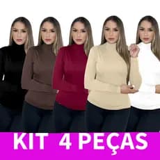 Kit 4 Blusas Feminina Segunda Pele Cacharrel Gola Alta Manga Longa Viscolycra Térmica