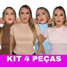 Kit 4 Blusas Feminina T-Shirt Baby Look Gola Alta Cacharrel em Viscolycra - Elegância e Conforto