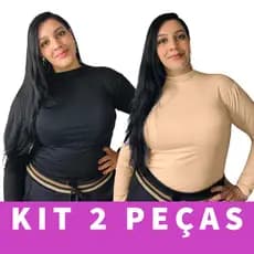 Kit 2 Blusa Plus Size Feminina Segunda Pele Cacharrel Gola Alta Manga Longa Viscolycra