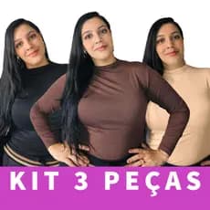 Kit 3 Blusa Plus Size Feminina Segunda Pele Cacharrel Gola Alta Manga Longa Viscolycra Térmica