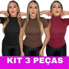 Kit 3 Blusas Feminina T-Shirt Baby Look Gola Alta Cacharrel em Viscolycra - Elegância e Conforto