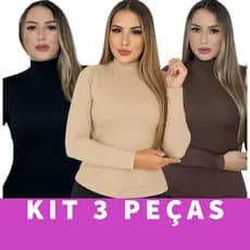 Kit 3 Blusa Feminina Segunda Pele Cacharrel Gola Alta Manga Longa Viscolycra Térmica