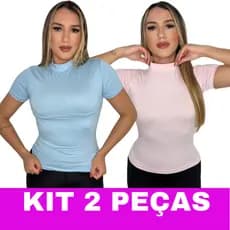 Kit 2 Blusas Feminina T-Shirt Baby Look Gola Alta Cacharrel em Viscolycra - Elegância e Conforto
