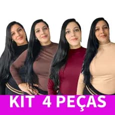 Kit 4 Blusas Feminina Plus Size Segunda Pele Cacharrel Gola Alta Manga Longa Viscolycra Térmica
