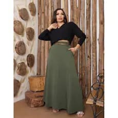 SAIA RODADA LONGA FEMININA ALFAIATARIA MODA EVANGÉLICA CASUAL BÁSICA INVERNO CINTURA ALTA ELEGANTE TENDÊNCIA
