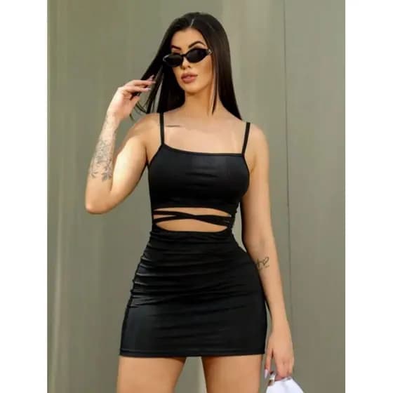 Vestido Feminino Canelado Tubinho Modelador Aberto na Frente
