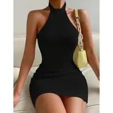 Vestido Feminino Slim Fit Gola Cabresto
