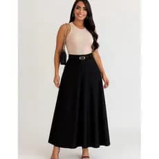 SAIA RODADA LONGA FEMININA ALFAIATARIA MODA EVANGÉLICA CASUAL BÁSICA INVERNO CINTURA ALTA ELEGANTE TENDÊNCIA