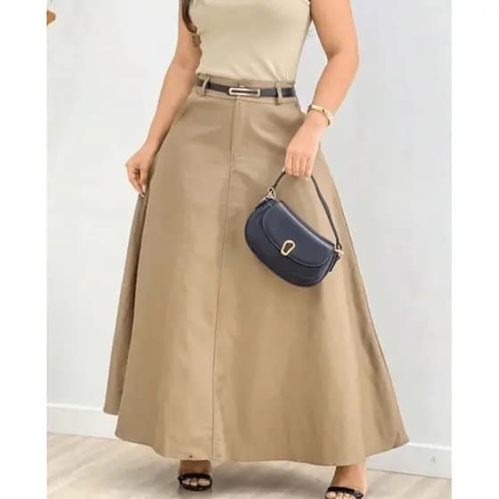Saia Longa Rodada Feminina Alfaiataria Moda Evangélica Casual Básica Inverno Cintura Alta Elegante Tendência