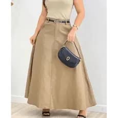Saia Longa Rodada Feminina Alfaiataria Moda Evangélica Casual Básica Inverno Cintura Alta Elegante Tendência