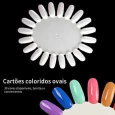 kit de 10 Expositor de Unhas Postiças para Salão de Beleza com 20 Cores em Cartão Oval