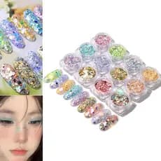 kit de 12 joias de unha decorações de unhas Lantejoulas e strass Pó acrílico pedrarias de unhas