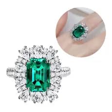 Anel feminino com pedras preciosas e esmeralda  aliança de Moda vintage Joias femininas anel prata 925Tamanho ajustável