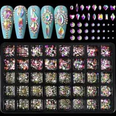 Nail Sticker Set Nail Rhinestones 40 Grids Nail Decoration Rhinestones, Bow Ties, Pearls Styles Glitter Nail Accessories