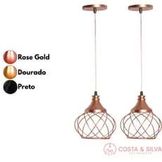 2 Pendente Lustre de Teto Luminária Aramado Esfera Balonê Estilo Industrial Vintage Cabo Cristal