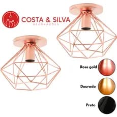 2 Paflon Lustre Teto Industrial Retrô Aramado Diamante Redondo Aramado Luminaria