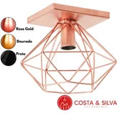 Paflon Lustre Teto Industrial Retrô Aramado Diamante Quadrado Luminaria