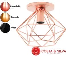 Paflon Lustre Teto Industrial Retrô Aramado Diamante Redondo Luminaria