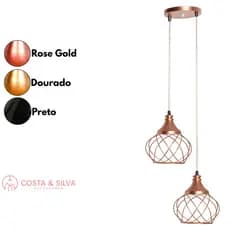 2 Pendente Lustre de Teto Luminária Aramado Esfera Balonê Duplo Estilo Industrial Vintage