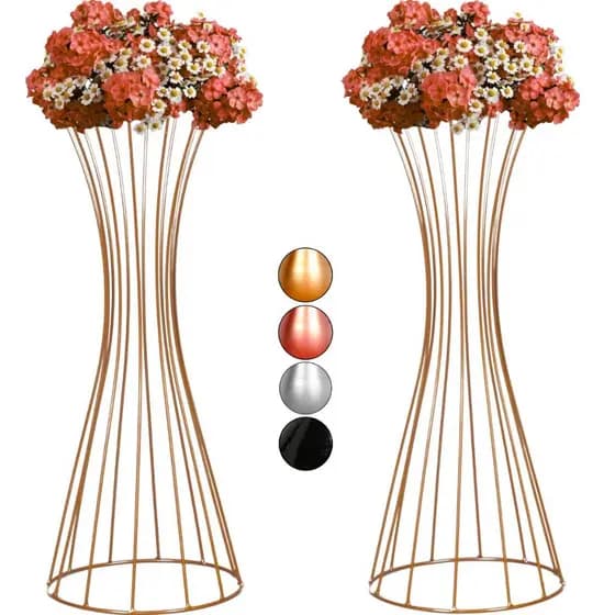 2 Vaso Dourado Cintura 60cm Armação Porta arranjo Decoração de Festa Alto