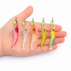 Kit 5 Iscas Camarão Artificial Luminosa Anzol Para Robalo Tucunaré Corvina Traíra