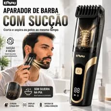Aparador de Barba com Sucção a Vácuo 2 em 1, Aspirador de Pelos, Display Digital, IPX7 USB-C