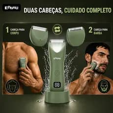 Aparador Corporal e Barba 2 em 1, Barbeador Elétrico IPX7, USB Recarregável, Base Carregadora, LED