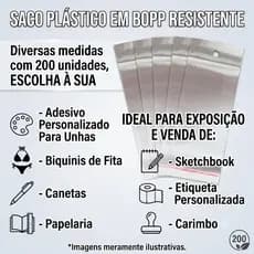 Saco Plástico Adesivado Com Solapa para Adesivo Personalizado Caneta Papelaria Sketchbook Etiqueta