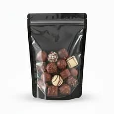 Saco Stand Up Pouch Preto Com Frente Transparente Premium Medidas Coringas