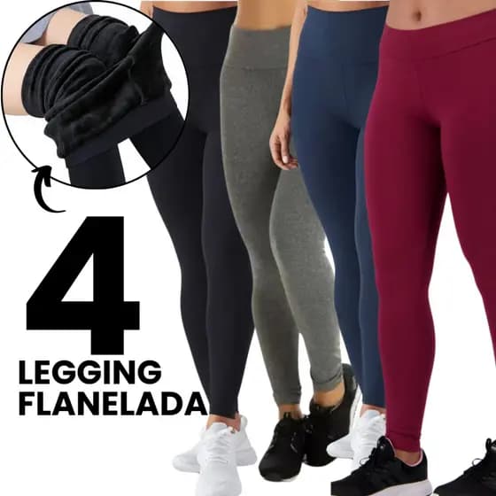 KIT 4 Calças Legging Flanelada Peluciada Térmica Calça Feminina Para Inverno Frio Leg Basica