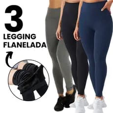 KIT 3 Calças Flanelada Inverno Legging Peluciada Frio Feminina Mulher Preta Cinza Azul Vinho Suplex Reforçada