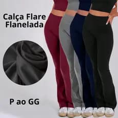 Calça Flare Flanelada Térmica Peluciada Forrada Preto Cinza P ao GG