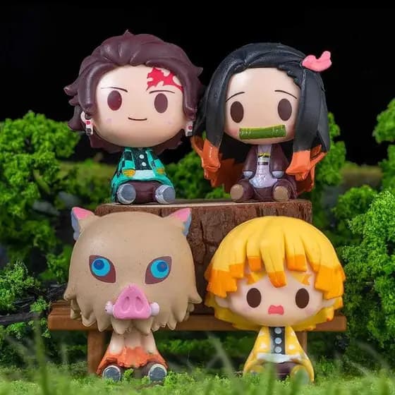 KIT 4 Bonecos Demon Slayer Action Figure Anime Miniatura Mangá Desenho Inosuke Tanjiro Zenitsu Nezuko
