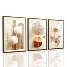 Quadro Decorativo Silencio Dourado Arte Abstrata Pinturas 3 peças Sala Quarto Cozinha e Escritório