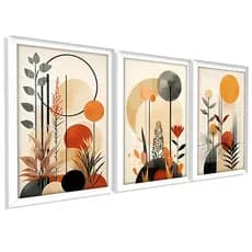 Quadro Decorativo Floresta Selvagem Colorido Savana Flores  3 Peças Sala Quarto Cozinha e Escritório