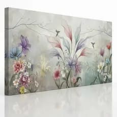 Quadro Decorativo Floral Aquarela Pássaros Luxo Sala Quarto Natureza Moderno Decoração Parede