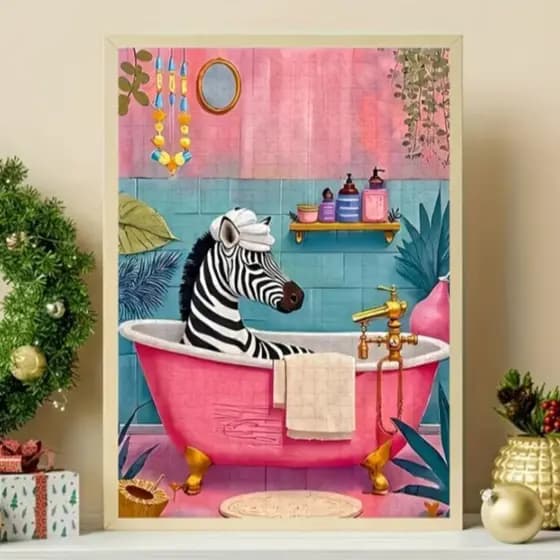 Placa Quadro Banheiro Zebra Vintage Moderno Abstrato Rosa Lavabo WC Decoração Parede