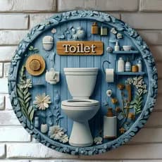 Placa Quadro Decorativo Banheiro Toillet Lavabo WC Azul Decoração Vintage Moderno Retro