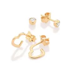 Kit Brincos Rommanel Corações Banhado A Ouro 18k 526221Meia Argola 527484