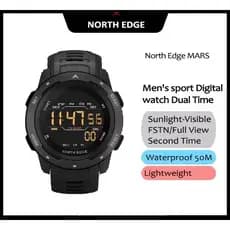 North Edge MARS Relógio Esportivo Eletrônico Inteligente 5atm Homens Pedômetro Luz de fondo
